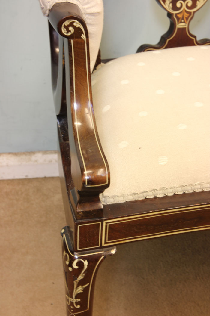 11241r5 Antique Edwardian Mahogany Inlaid Sofa, Antique Edwardian Inlaid Sofa