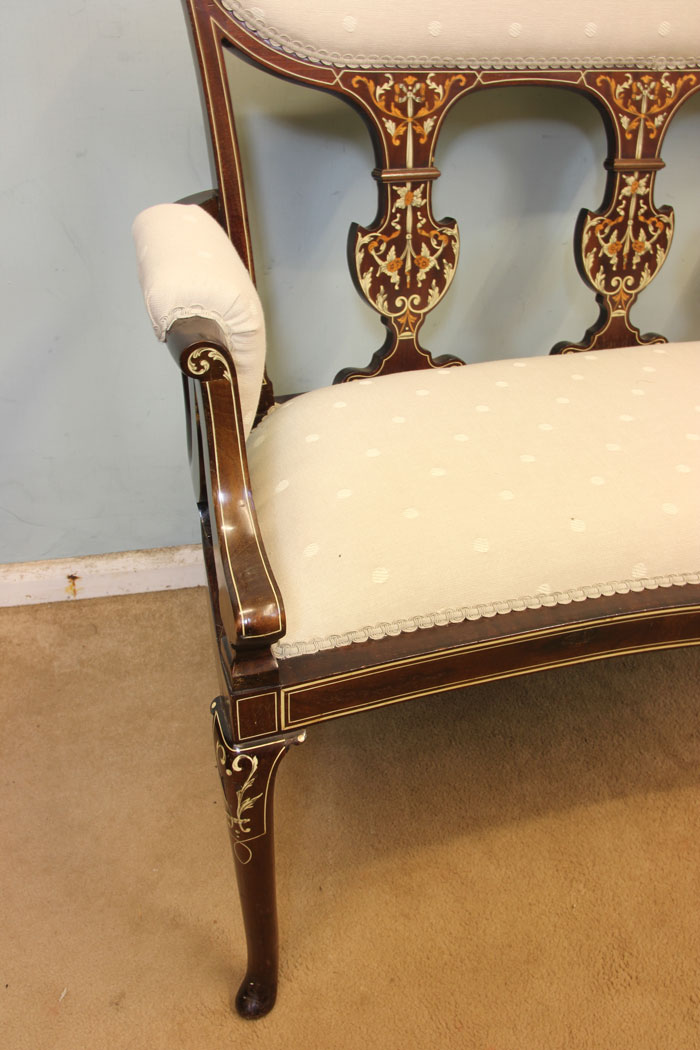 11241r6 Antique Edwardian Mahogany Inlaid Sofa, Antique Edwardian Inlaid Sofa