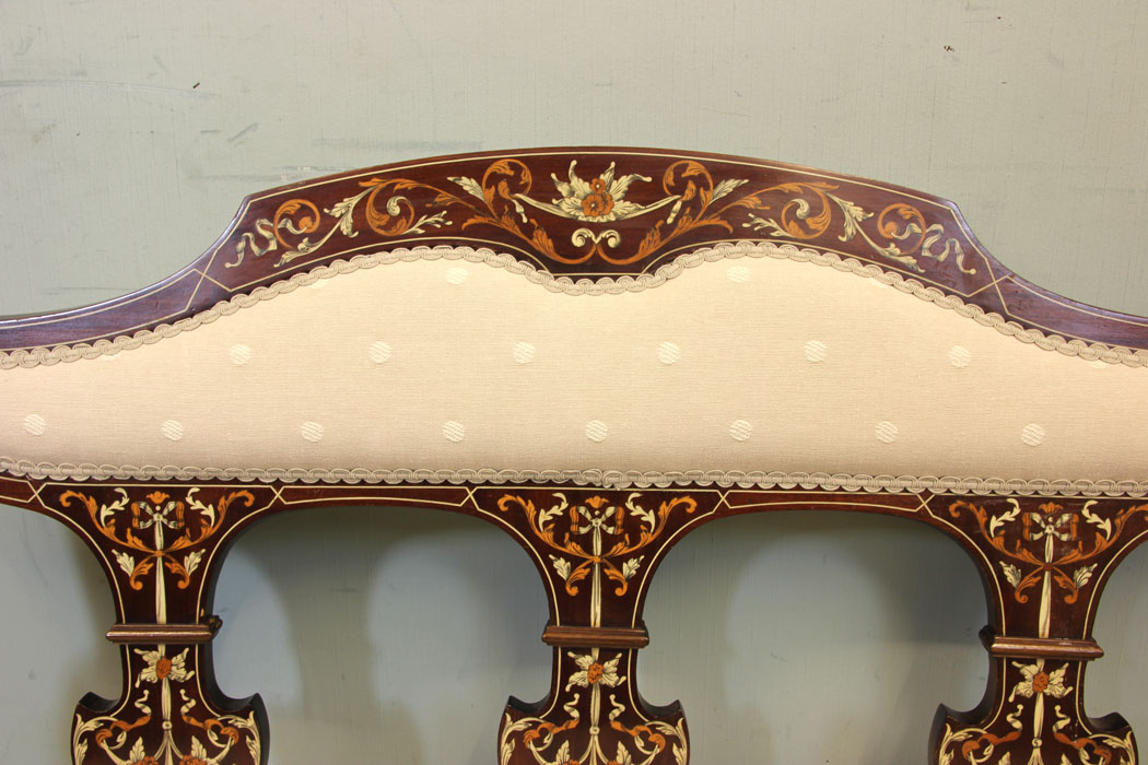 11241r8 Antique Edwardian Mahogany Inlaid Sofa, Antique Edwardian Inlaid Sofa
