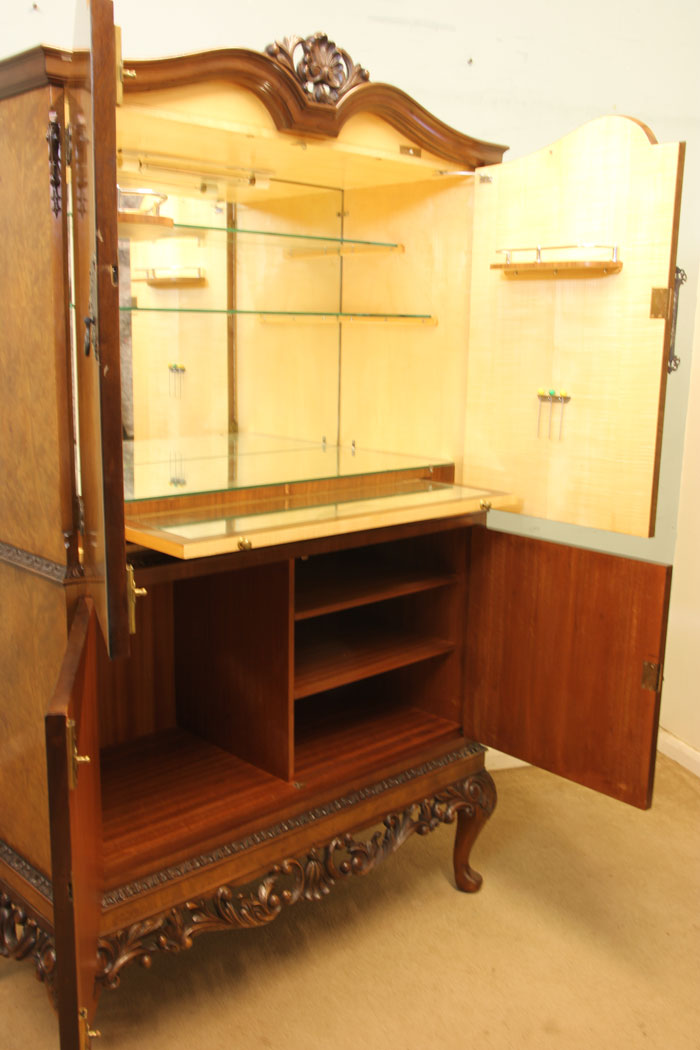 11245r12 Antique Cocktail Cabinet, Burr Walnut Cocktail Drinks Cabinet