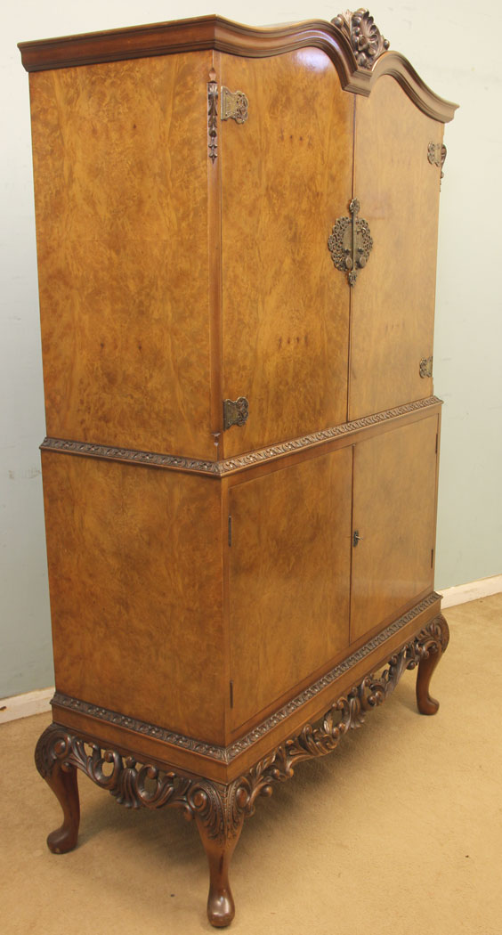 11245r5 Antique Walnut Cocktail Cabinet, Burr Walnut Cocktail Drinks Cabinet
