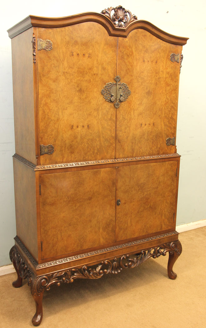 11245r6 Antique Cocktail Drinks Cabinet, Burr Walnut Cocktail Drinks Cabinet