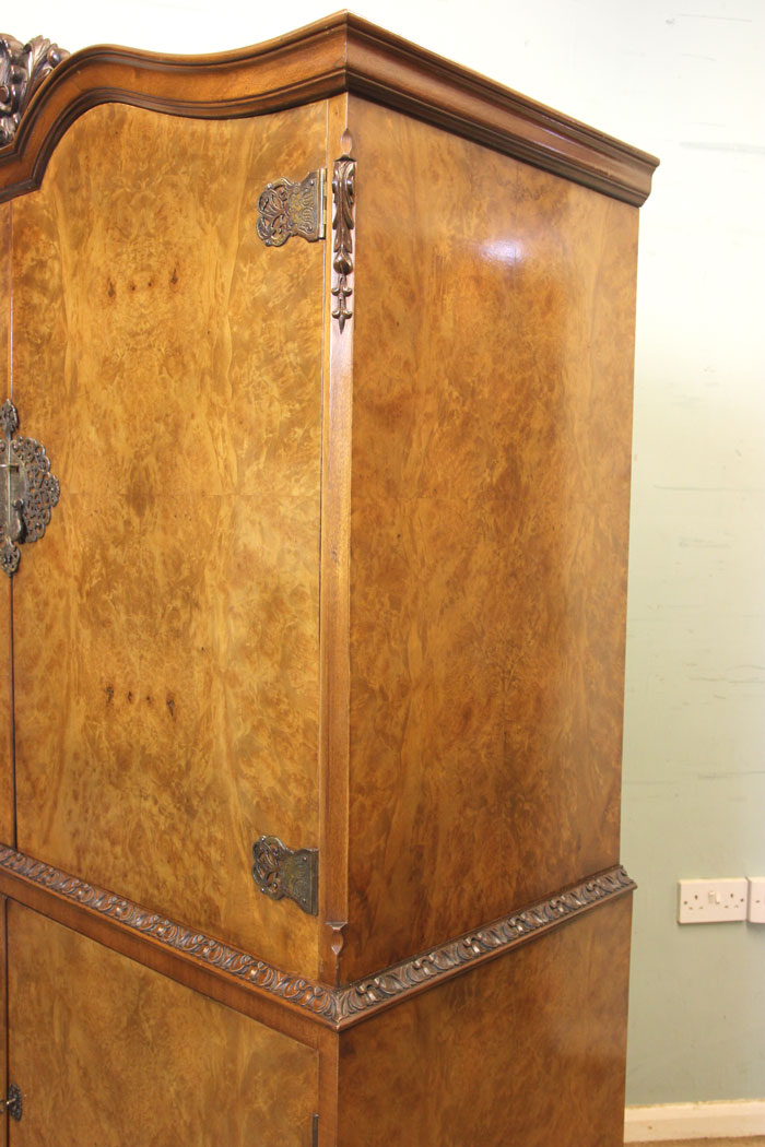 11245r9 Antique Cocktail Cabinet, Burr Walnut Cocktail Drinks Cabinet