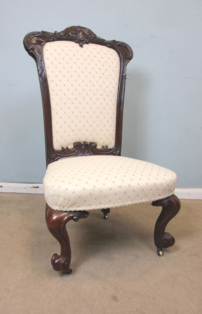11101r1 Antique Victorian Chair, Antique Victorian Rosewood Cabriole Leg Nursing Chair