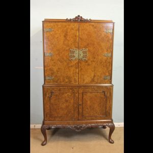 Burr Walnut Queen Anne Style Cocktail Drinks Cabinet
