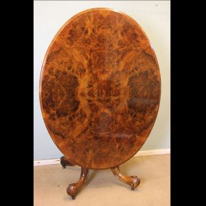 Antique Victorian Burr Walnut Oval Loo Dining Table