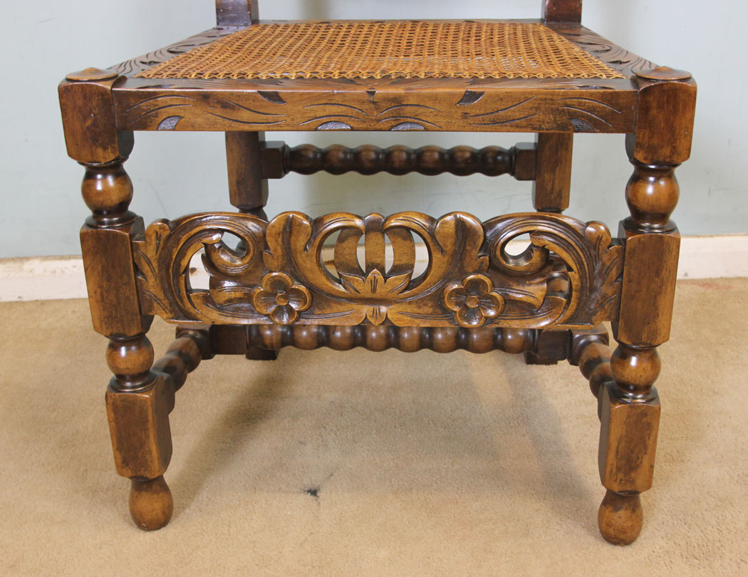 11259r13 Set Eight Antique Charles 2ed Style Walnut Dining Chairs, Antique Set of Eight Jacobean Style Walnut Dining Chairs