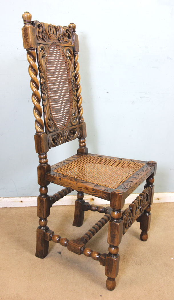 11259r15 Set Eight Antique Charles 11 Style Walnut Dining Chairs, Antique Set of Eight Jacobean Style Walnut Dining Chairs