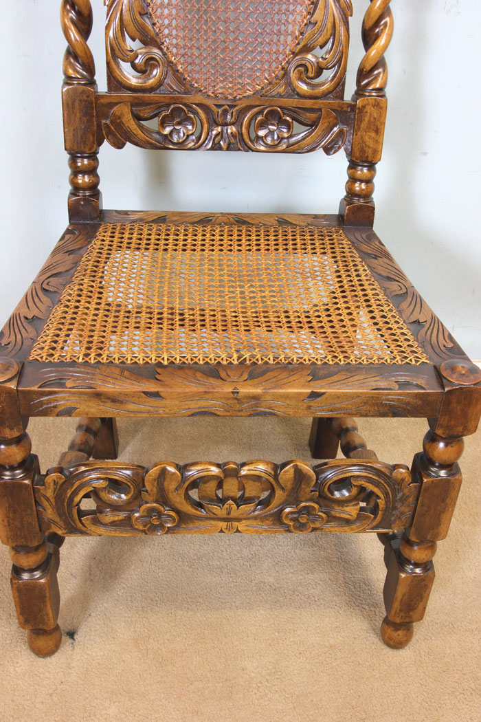 11259r16 Set Eight Antique Charles 11 Style Walnut Dining Chairs, Antique Set of Eight Jacobean Style Walnut Dining Chairs