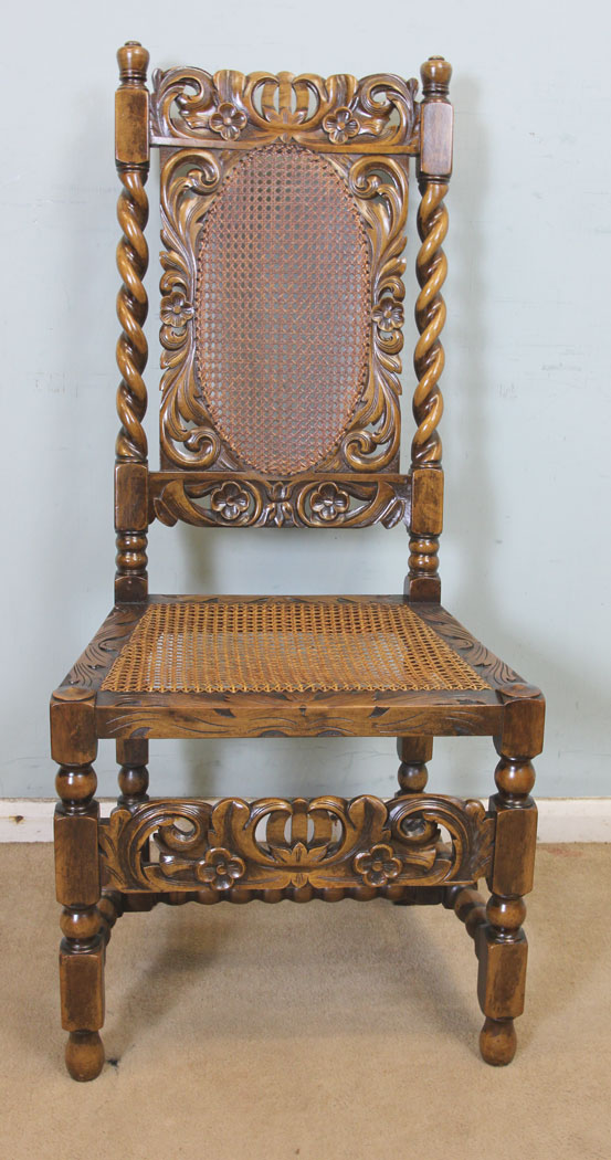 11259r17 Set Eight Antique Carolean Style Walnut Dining Chairs, Antique Set of Eight Jacobean Style Walnut Dining Chairs