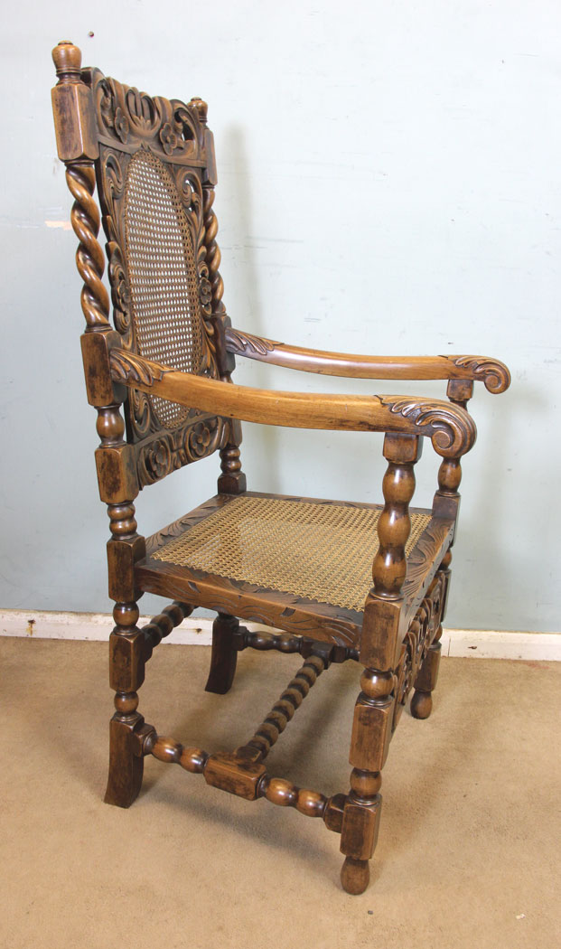 11259r8 Set Eight Antique Jacobean Style Dining Chairs, Antique Set of Eight Jacobean Style Walnut Dining Chairs
