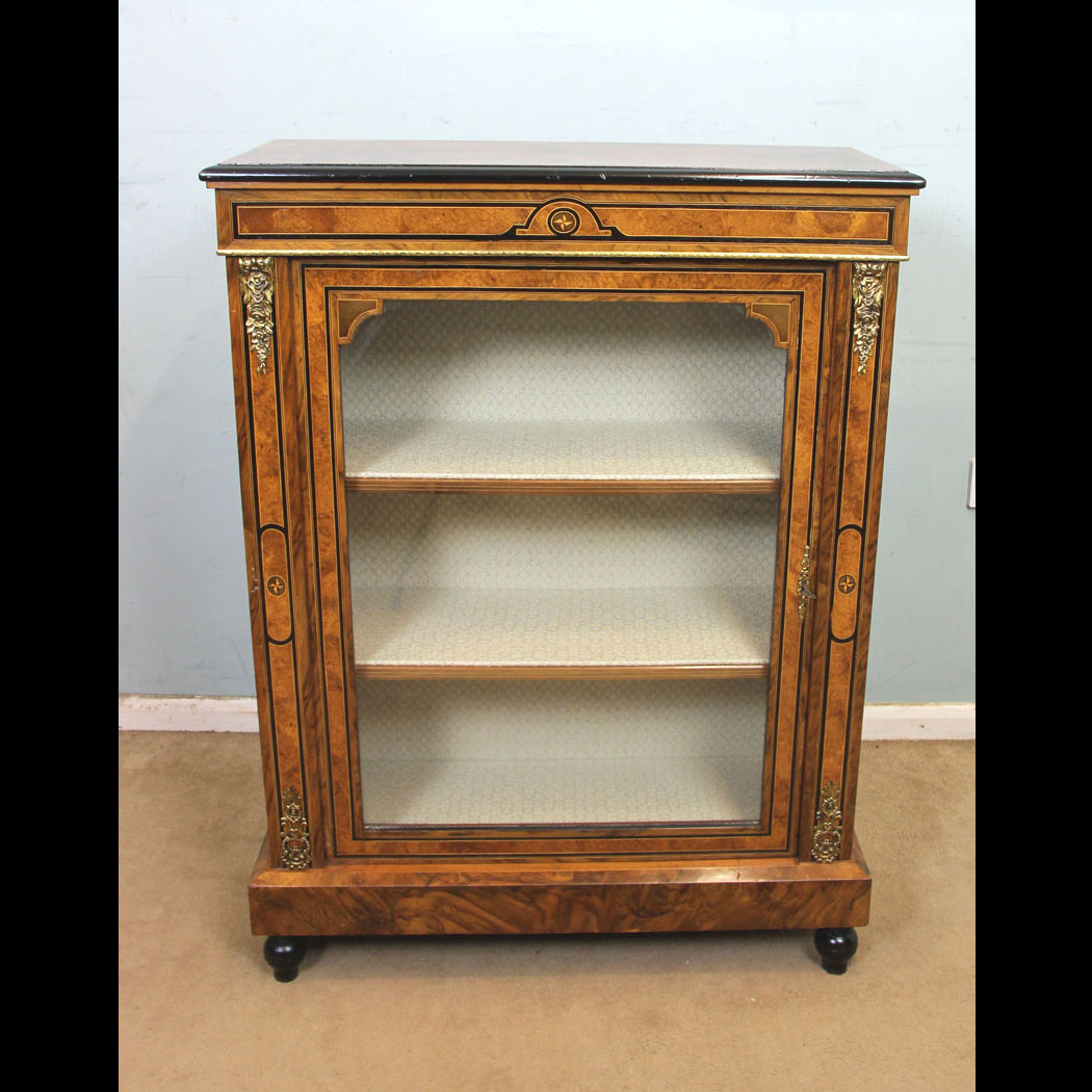 11260r01 Antique Victorian Burr Walnut Pier Cabinet, Antique Victorian Burr Walnut Pier Display Cabinet