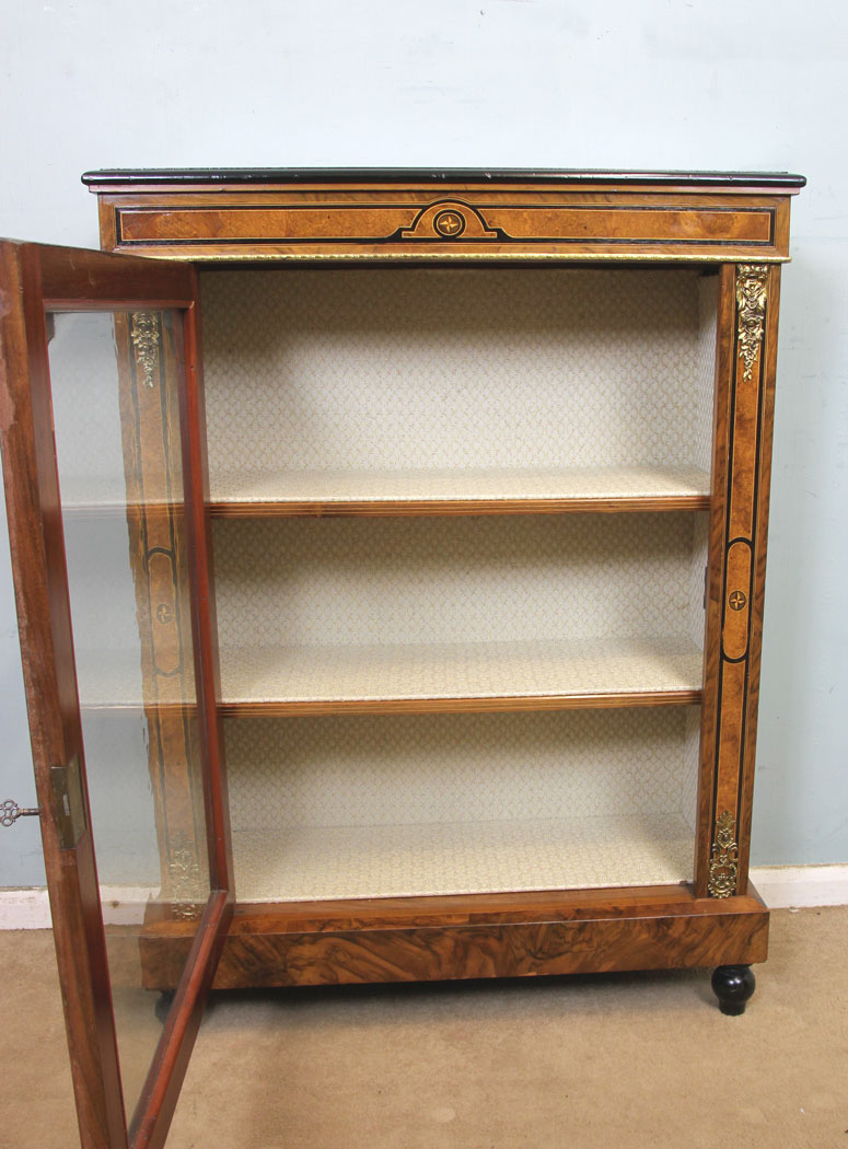 11260r10 Antique Pier Cabinet, Antique Victorian Burr Walnut Pier Display Cabinet