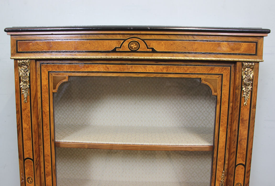 11260r11 Antique Walnut Pier Cabinet, Antique Victorian Burr Walnut Pier Display Cabinet
