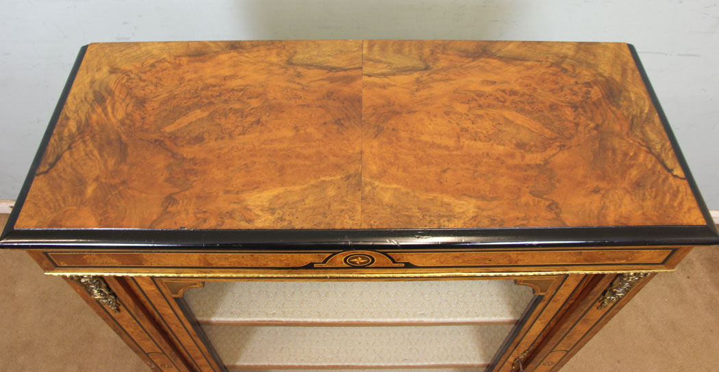 11260r6 Antique Victorian Pier Cabinet, Antique Victorian Burr Walnut Pier Display Cabinet