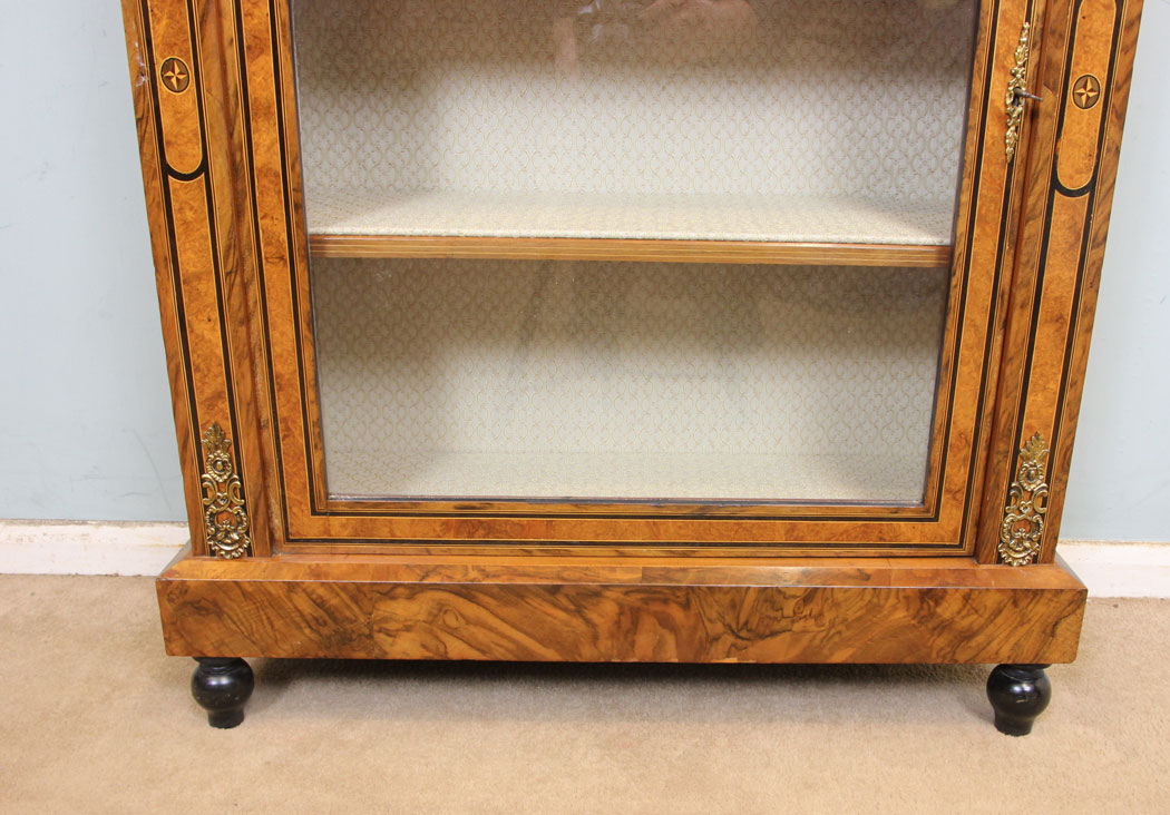 11260r7 Antique Victorian Walnut Pier Cabinet, Antique Victorian Burr Walnut Pier Display Cabinet