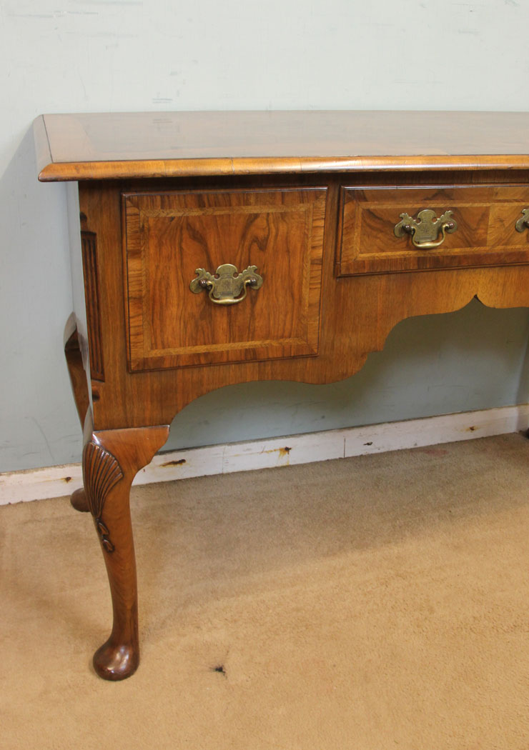 11262r7 Antique Burr walnut Side Table, Lowboy, Antique Burr Walnut Lowboy Writing Side Table