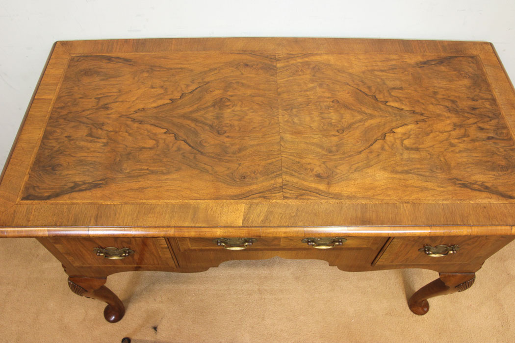 11262r9 Antique Burr walnut Side Table, Lowboy, Antique Burr Walnut Lowboy Writing Side Table