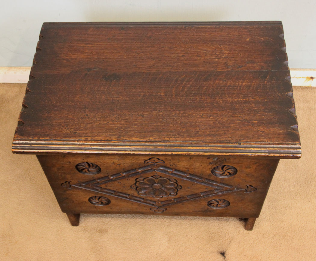 11264r8 Antique Small Oak Coffer Box, Antique Small Carved Oak Coffer Chest