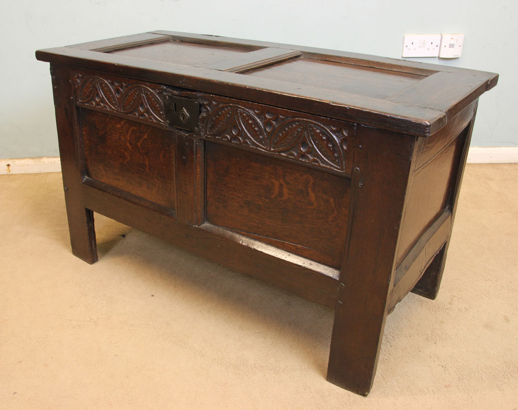 11272r3 Antique Small Oak Coffer, Antique 18th Century Small Oak Chest Coffer