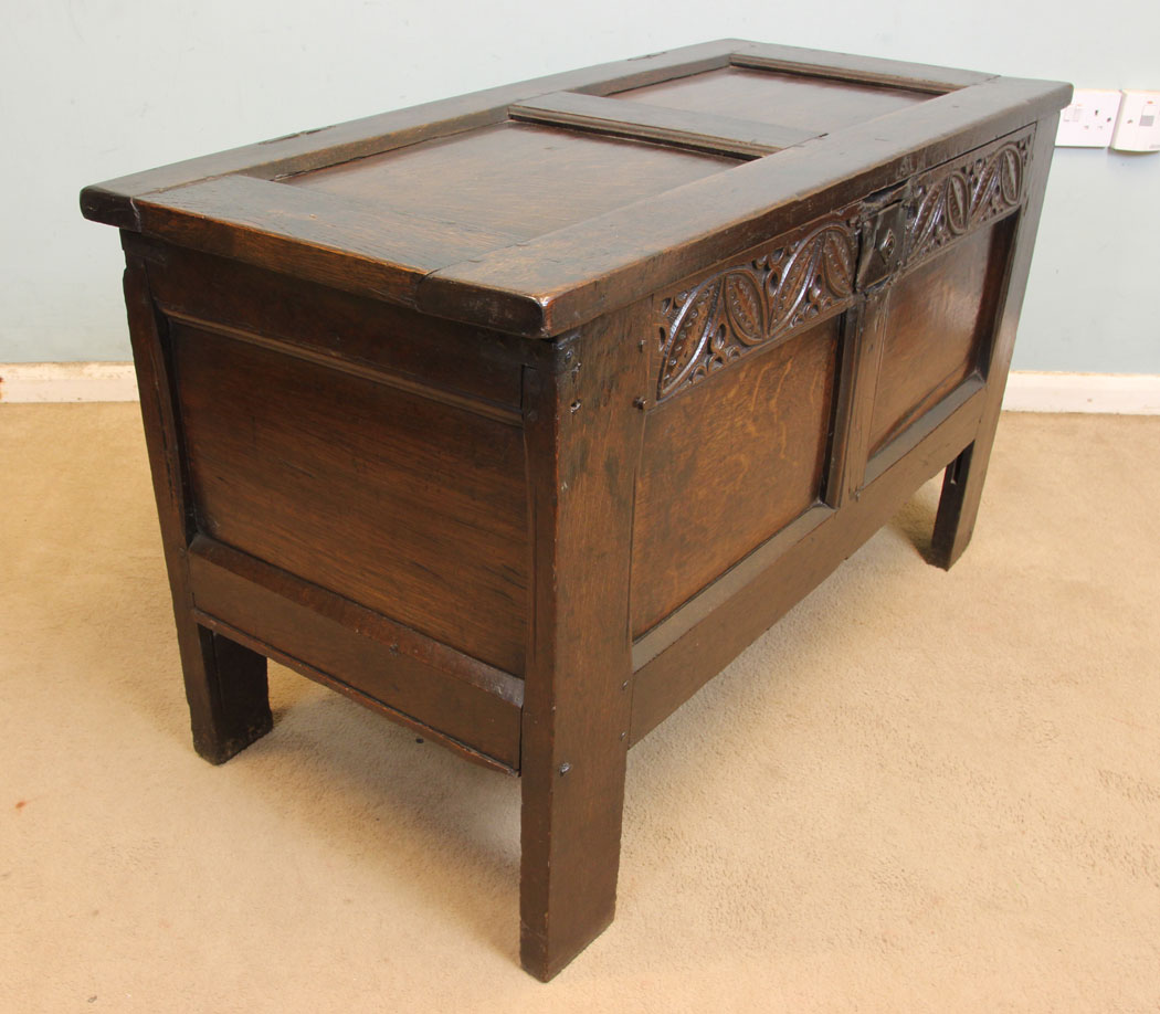 11272r4 Antique 18th Century Oak Coffer, Antique 18th Century Small Oak Chest Coffer