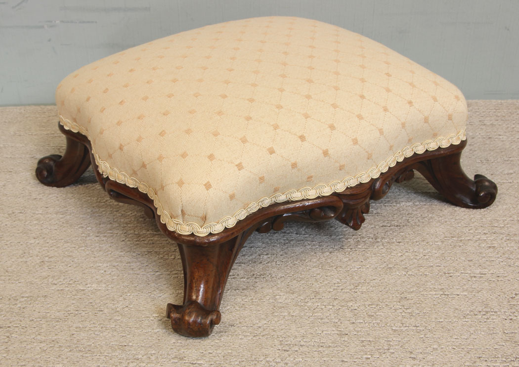 11278r1 Antique Rosewood Victorian Footstool, Antique Victorian Shaped Rosewood Footstool