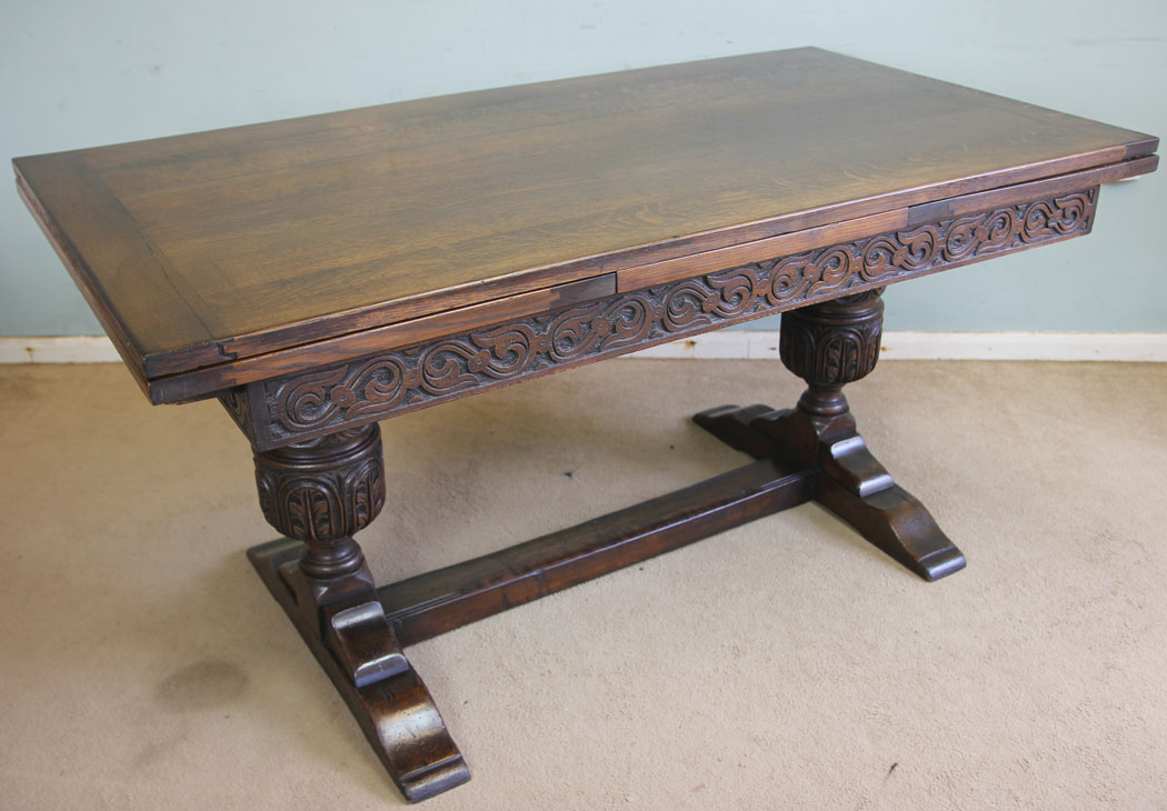 11287r12 Antique Oak Draw leaf Dining Table, Antique Refectory Oak Draw Leaf Farmhouse Dining Table