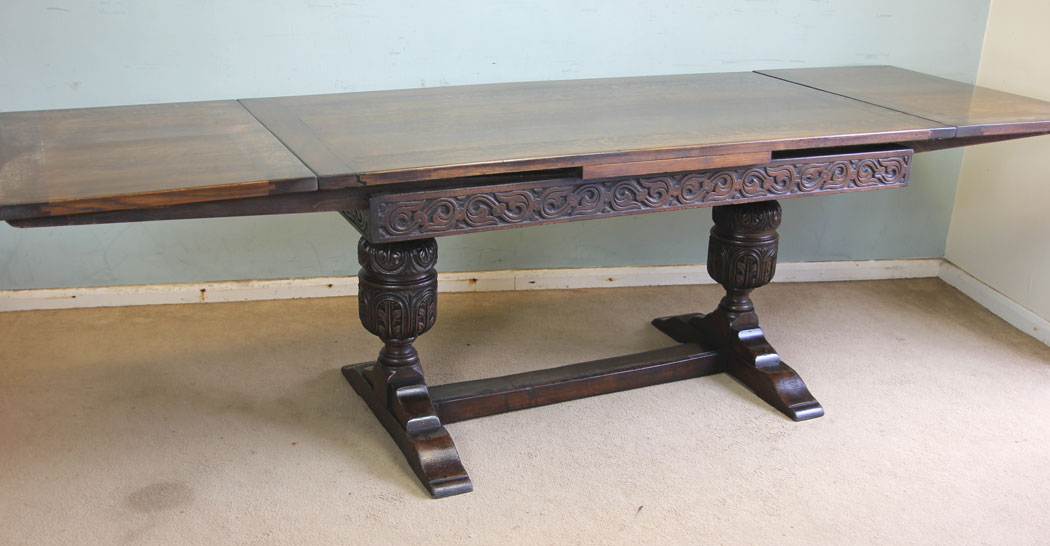 11287r2 Antique Oak Drawleaf Dining Table, Antique Refectory Oak Draw Leaf Farmhouse Dining Table