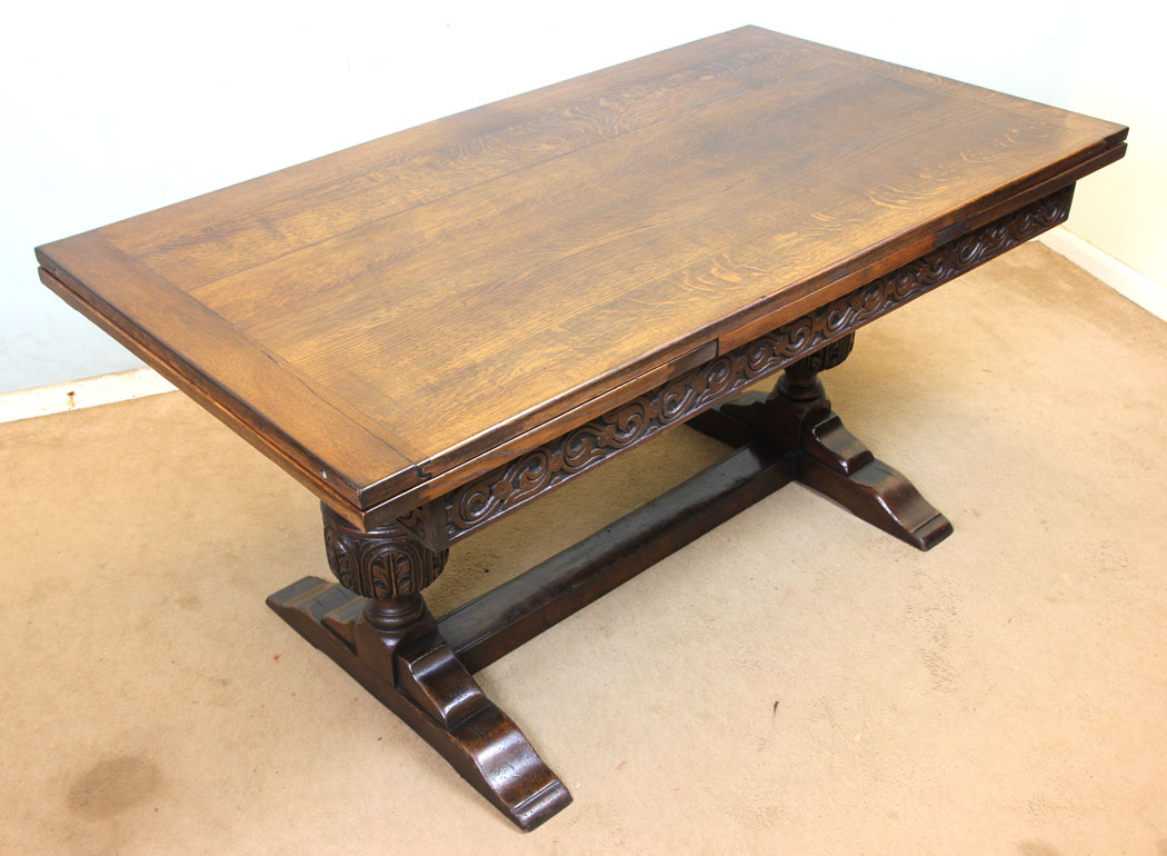 11287r3 Antique Oak Drawleaf Dining Table, Antique Refectory Oak Draw Leaf Farmhouse Dining Table