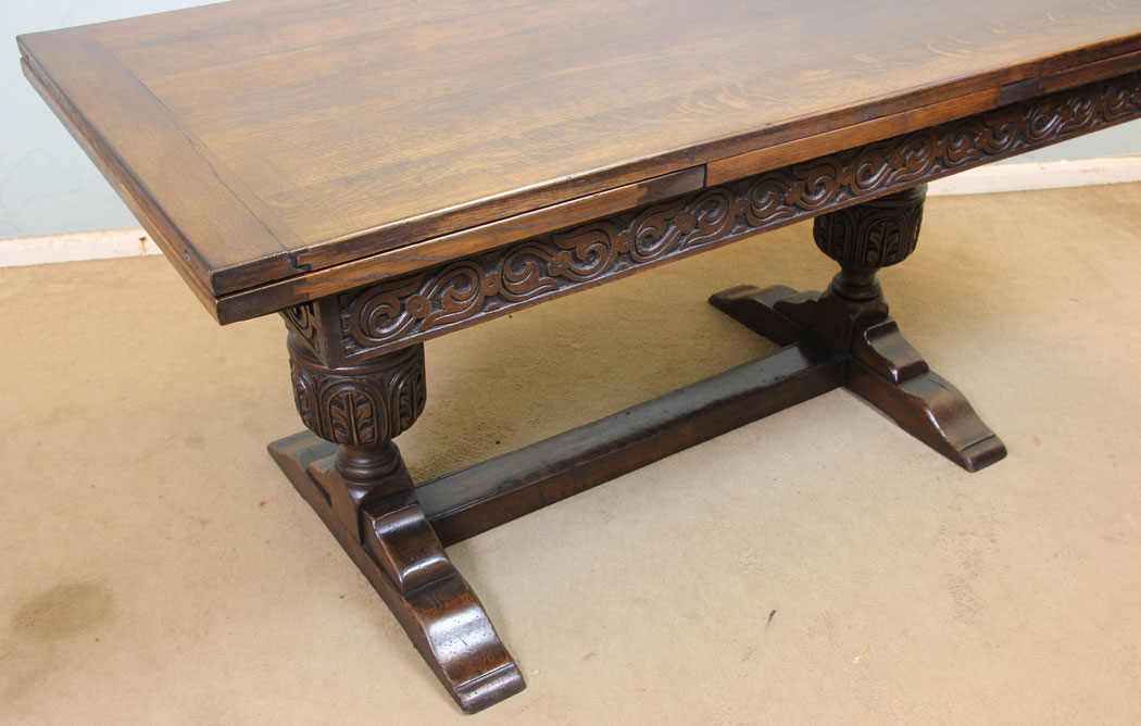11287r5 Antique Oak Draw leaf Dining Table, Antique Refectory Oak Draw Leaf Farmhouse Dining Table