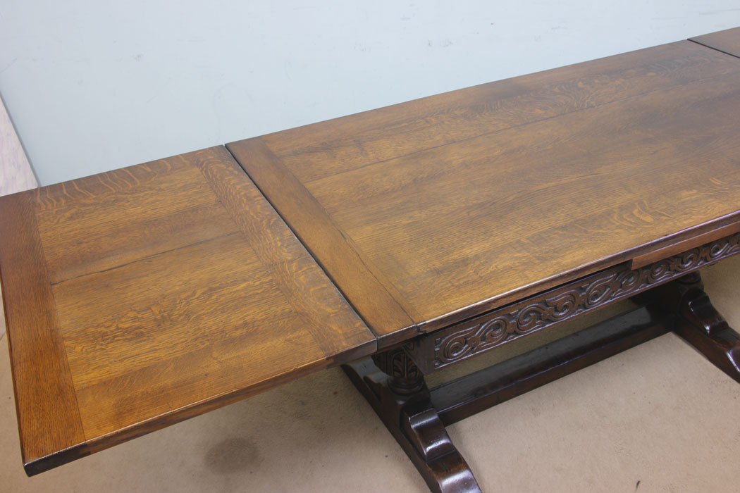 11287r7 Antique Oak Draw leaf Dining Table, Antique Refectory Oak Draw Leaf Farmhouse Dining Table