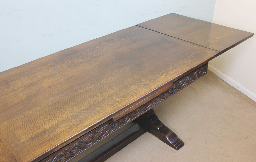 11287r8 Antique Oak Draw leaf Dining Table, Antique Refectory Oak Draw Leaf Farmhouse Dining Table