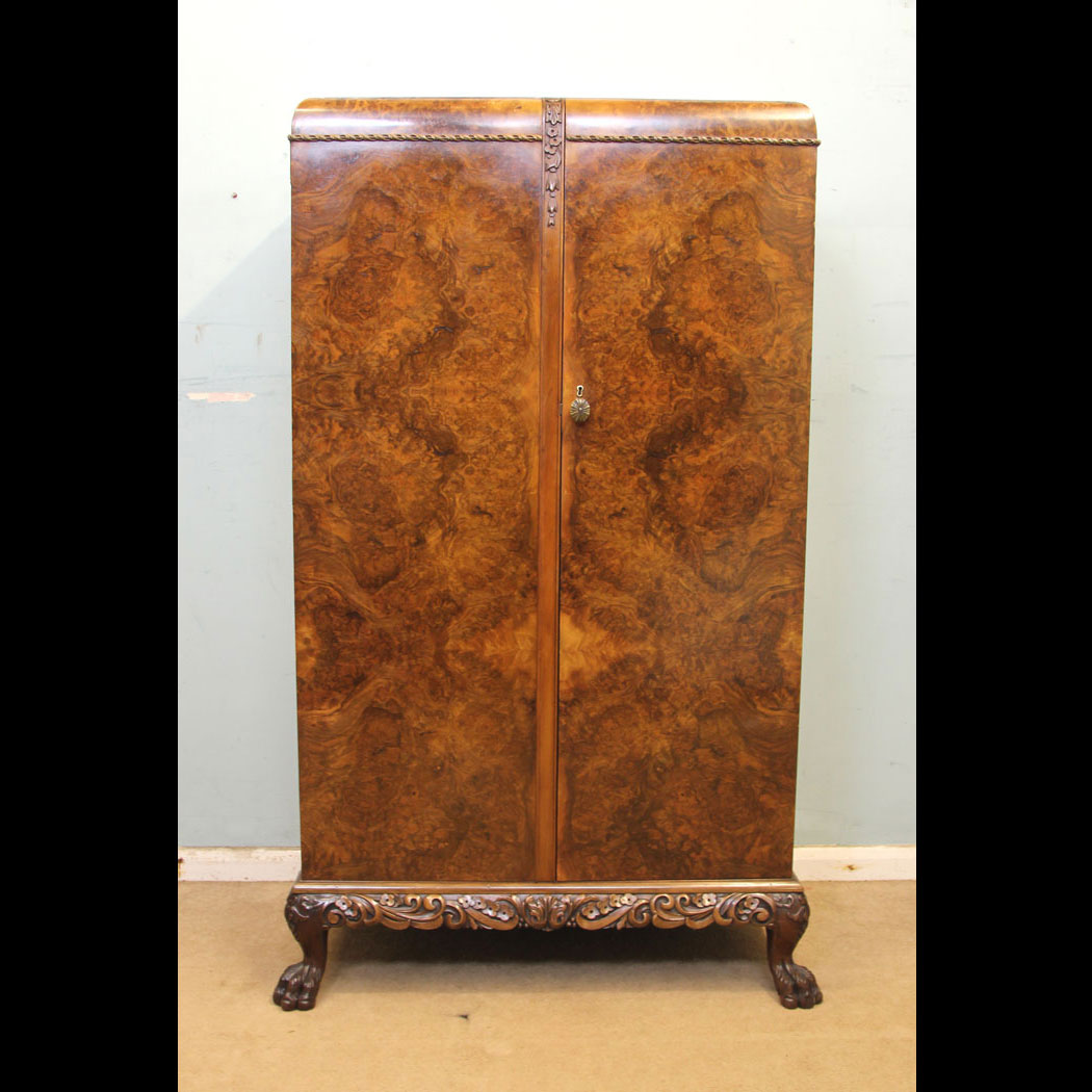 11294r01 Antique Burr Walnut Tallboy Wardrobe, Antique Burr Walnut Tallboy / Wardrobe
