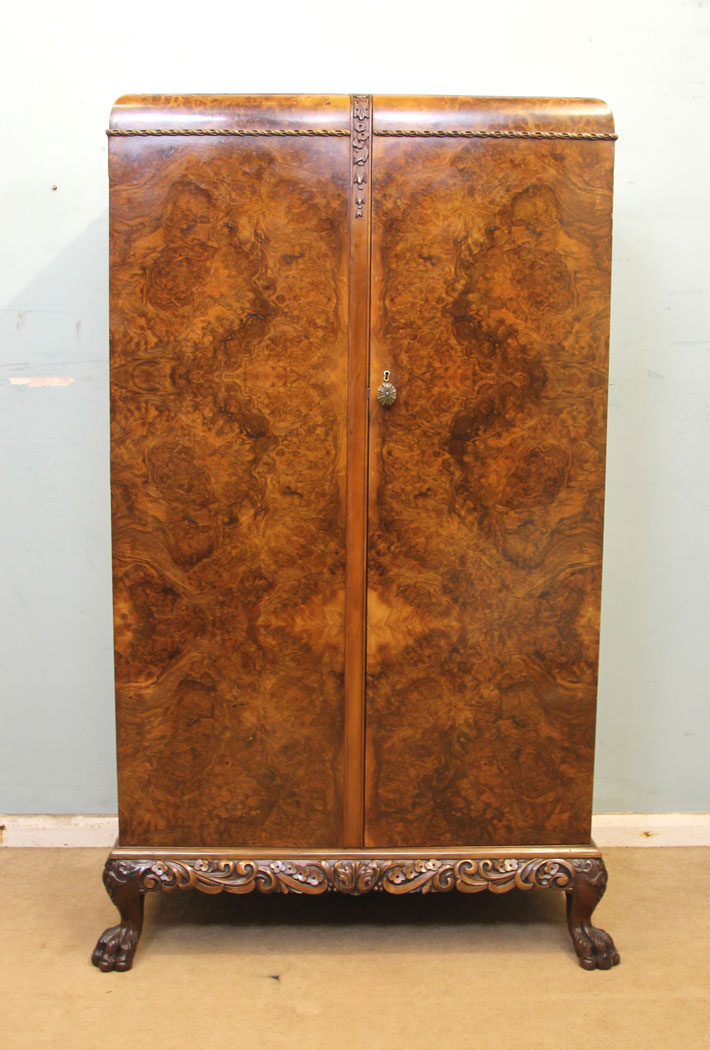 11294r1 Antique Burr Walnut Tallboy Wardrobe, Antique Burr Walnut Tallboy / Wardrobe