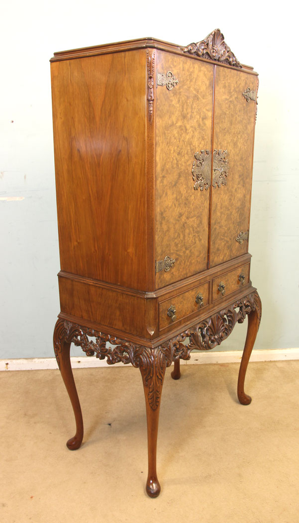 11296r4 Antique Vintage Burr Walnut Cocktail Drinks Cabinet, Antique Burr Walnut Cocktail Drinks Cabinet