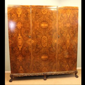 Antique Burr Walnut Three Door Combination Wardrobe