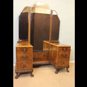 Superb Antique Burr Walnut Triple Mirror Dressing Table