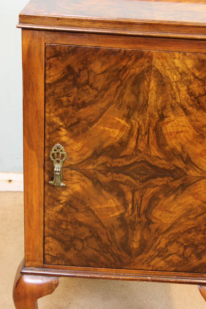 11308r7 Antique Burr Walnut Bedside Cabinet, Antique Figured Walnut Bedside Cabinet