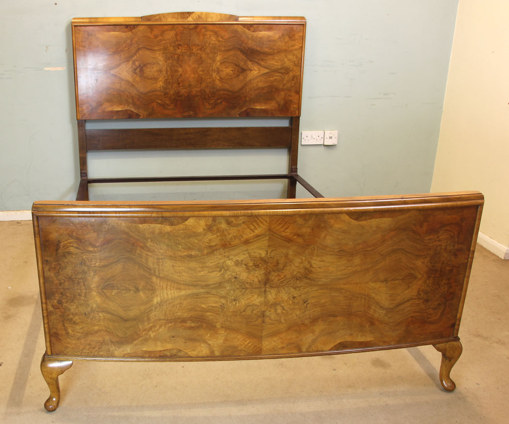 11309r12 Antique Burr Walnut Double Bed, Antique Burr Walnut Double Bed