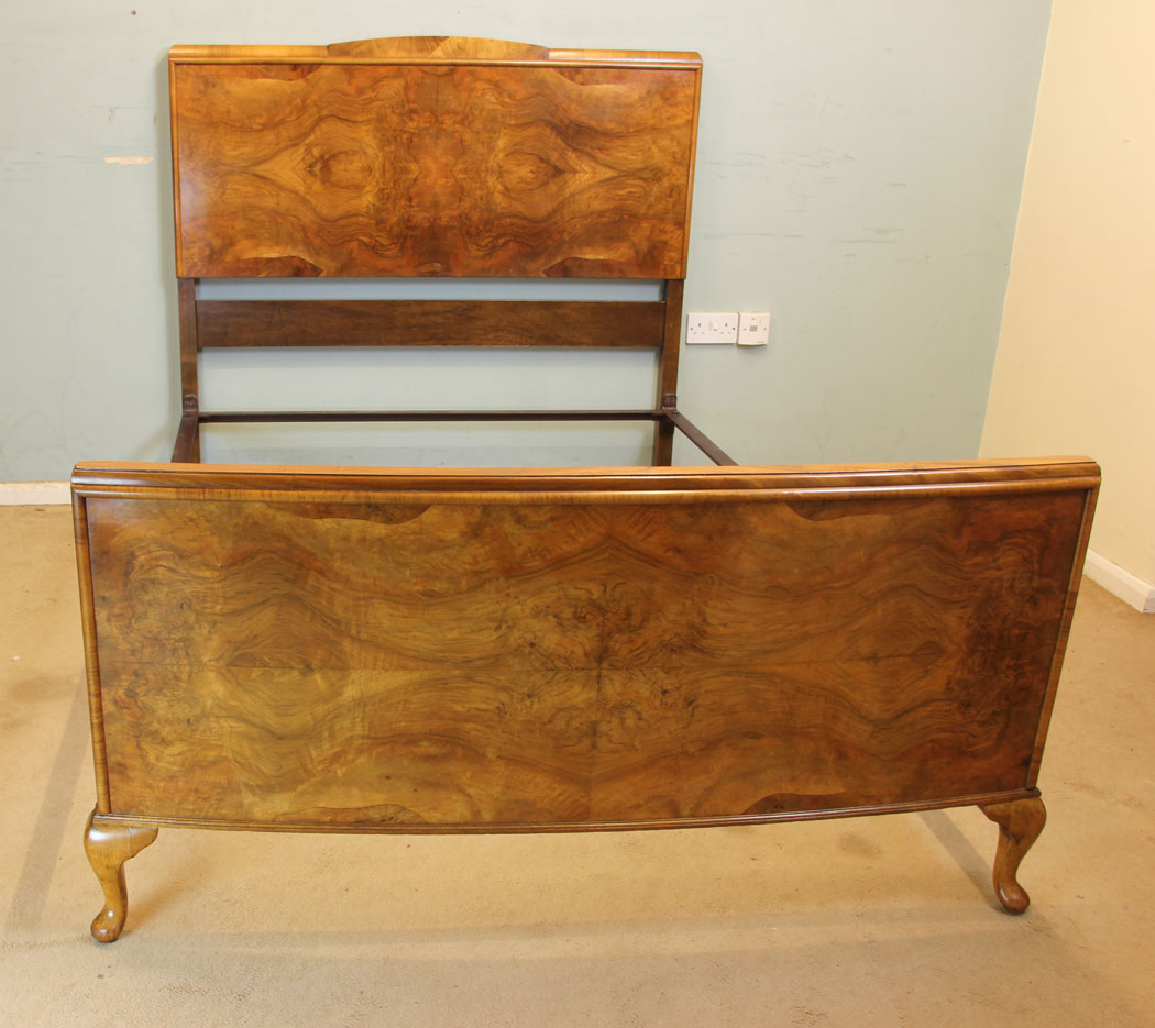 11309r4 Antique Burr Walnut Double Bed, Antique Burr Walnut Double Bed