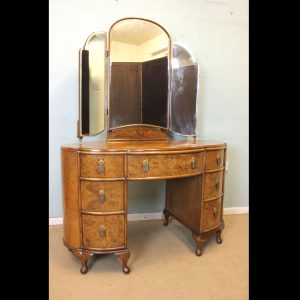 Burr Walnut Triple Mirror Shaped Dressing Table