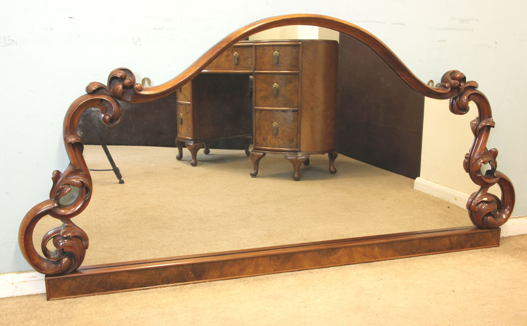 11313r1 Antique Victorian Large Walnut Mirror, Antique Victorian Walnut Large Overmantel Wall Mirror