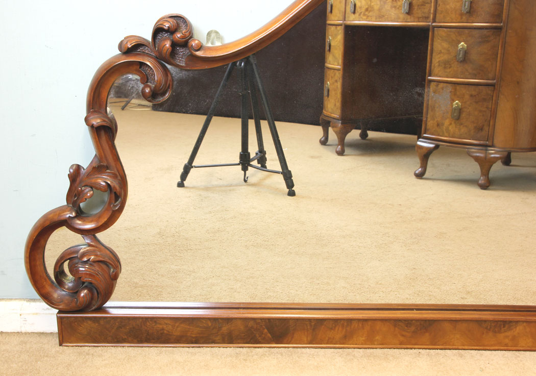 11313r3 Antique Victorian Large Walnut Mirror, Antique Victorian Walnut Large Overmantel Wall Mirror