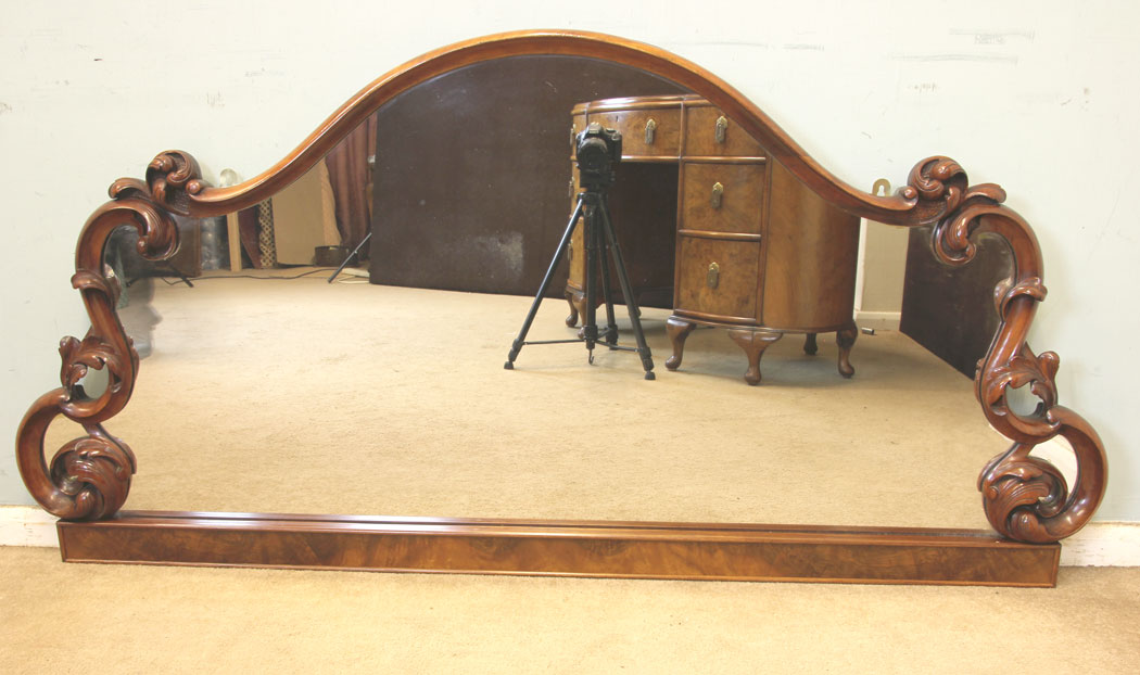 11313r4 Antique Victorian Large Walnut Mirror, Antique Victorian Walnut Large Overmantel Wall Mirror