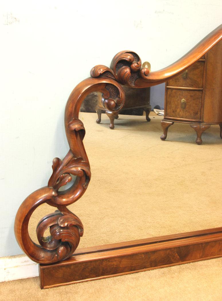 11313r5 Antique Victorian Large Walnut Mirror, Antique Victorian Walnut Large Overmantel Wall Mirror