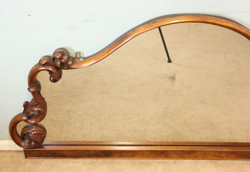 11313r6 Antique Victorian Large Walnut Mirror, Antique Victorian Walnut Large Overmantel Wall Mirror