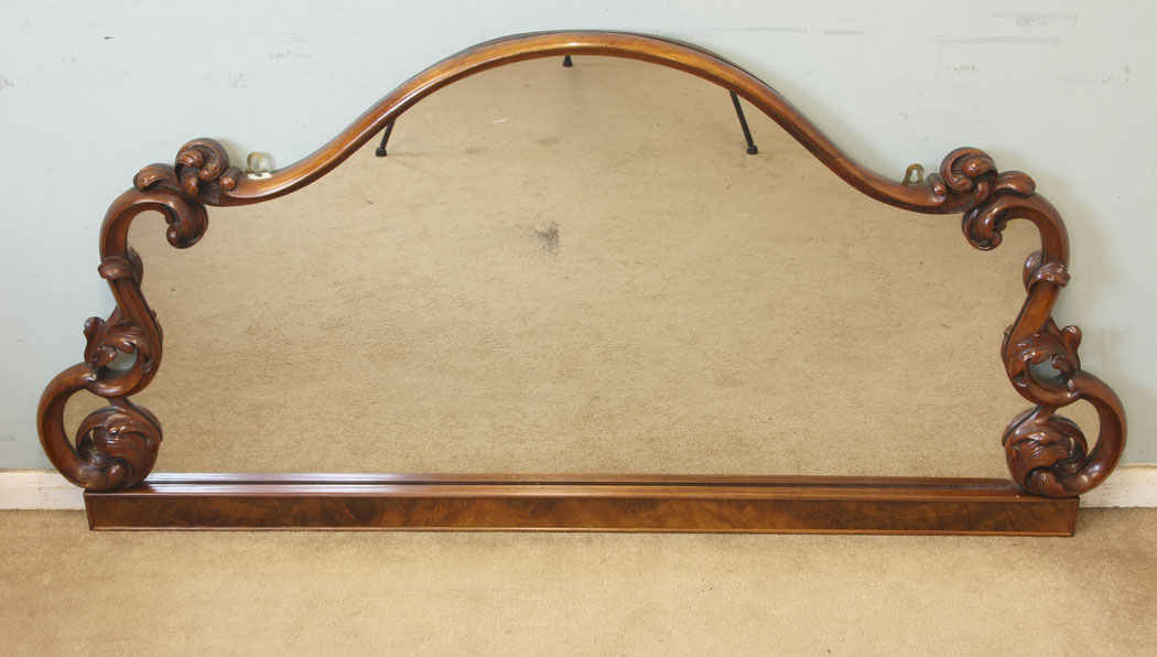 11313r7 Antique Victorian Large Walnut Mirror, Antique Victorian Walnut Large Overmantel Wall Mirror