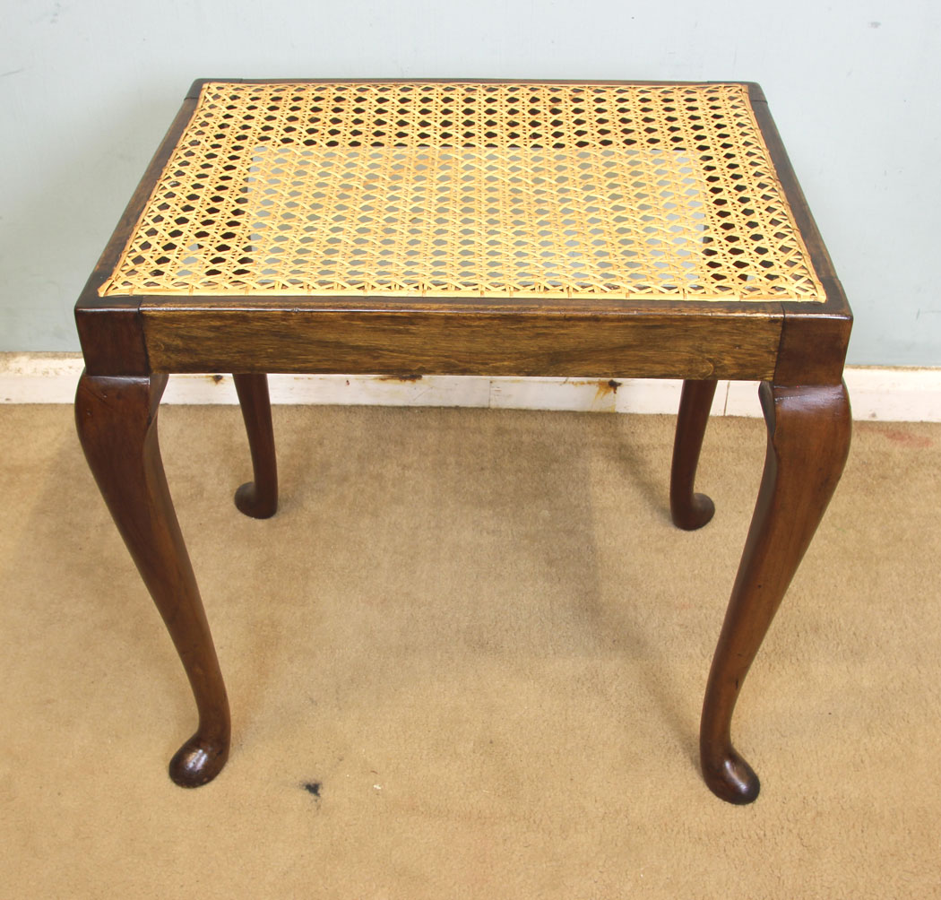 11315r3 Antique Walnut Dressing Table Stool, Antique Walnut Framed Cane Seat Stool