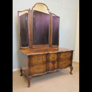 Antique Burr Walnut Triple Mirror Dressing Table
