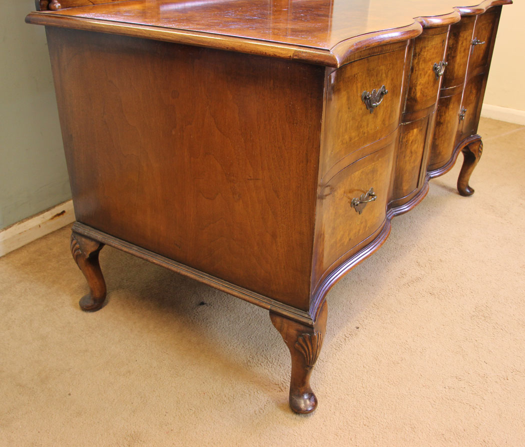 11316r5 Antique Walnut Dressing Table, Antique Burr Walnut Triple Mirror Dressing Table